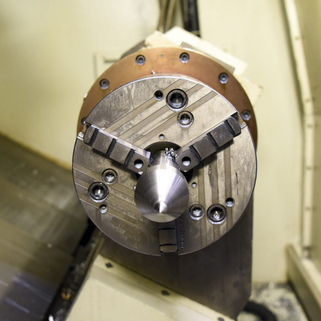 Werkstück in Spannfutter einer Drehmaschine eingespannt